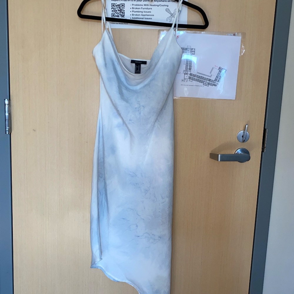 Blue and white Maxidress with cowl neckline